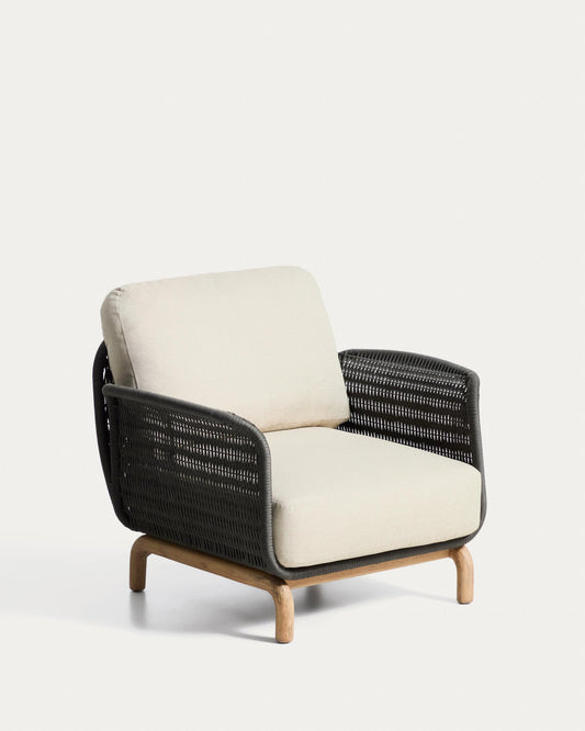 Fauteuil Alipa en bois d’acacia et corde gris foncé FSC 100 %
