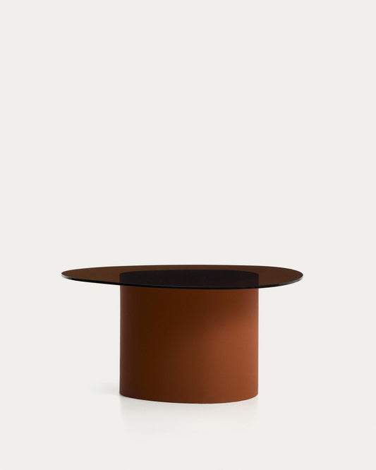 Taula de centre Olir de vidre temperat i acer marró 82 x 74 cm