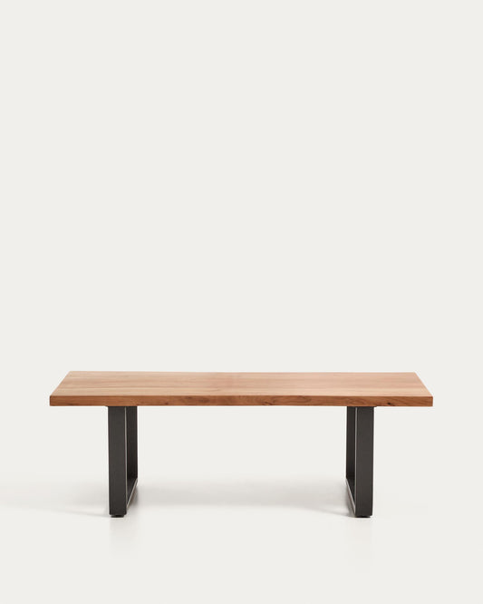 Taula de centre Uxue de fusta massissa d’acàcia i potes d’acer negre 130 x 64 cm