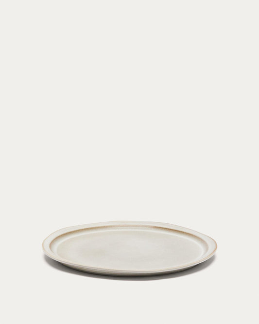 Plat pla Coval de ceràmica blanca