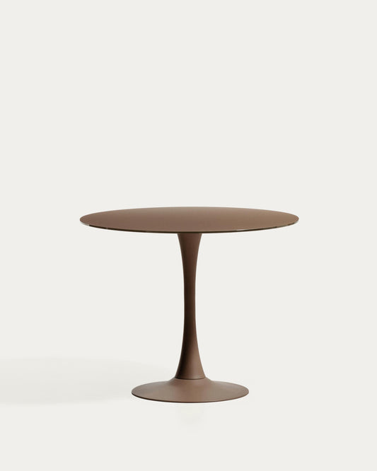 Mesa redonda Vedira de vidrio y acero marrón Ø90 cm