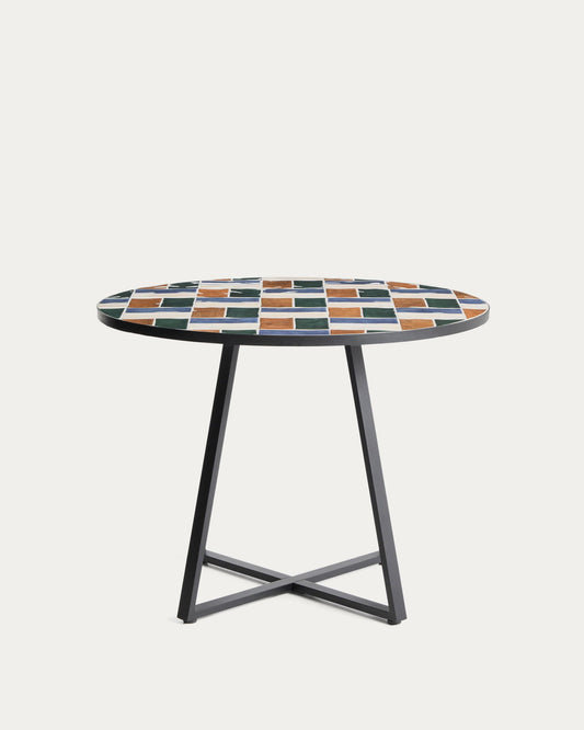 Mesa redonda Tella de acero galvanizado grafito y azulejos multicolor Ø120 cm
