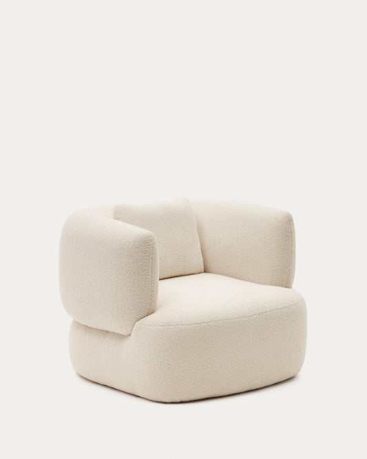 Fauteuil pivotant avec coussin Martina en bouclette écrue FSC Mix Credit