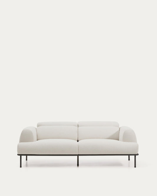 Sofà Aurum 3 places de xenilla cru amb capçal reclinable i base de metall gris mat 234 cm FSC Mix Credit