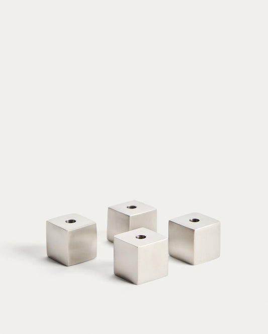 Set Acadia de 4 canelobres d’acer inoxidable amb acabat platejat mat