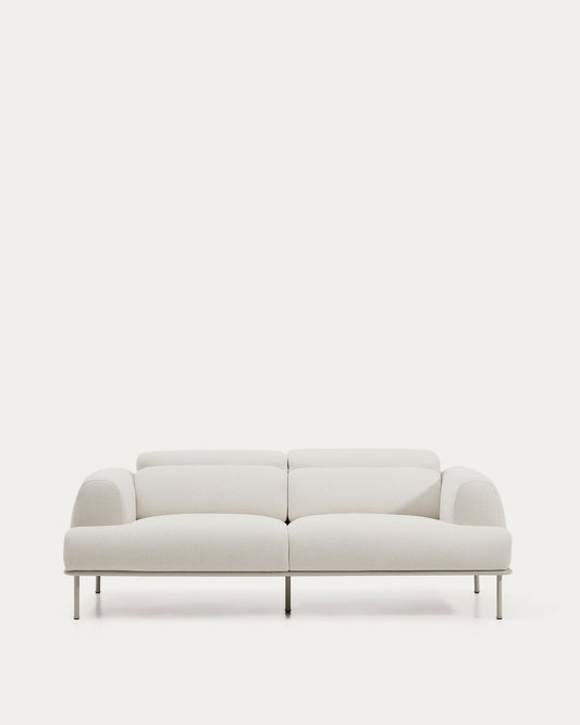 Sofà Aurum 3 places de xenilla cru amb capçal reclinable i base de metall beix mat 234 cm FSC Mix Credit