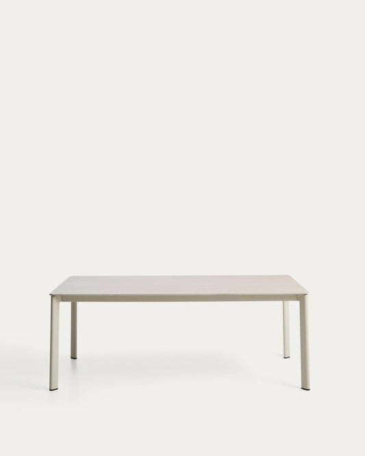 Mesa Anafi de piedra sinterizada y aluminio ecru 180 x 90 cm