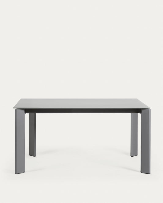 Taula extensible Axis de vidre gris i potes d'acer acabat gris fosc 160 (220) cm