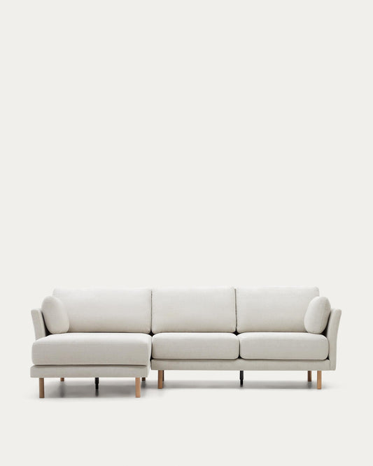 Sofà Gilma 3 places xenilla chaise longue dret/esquerre beix amb potes acabat natural 260 cm