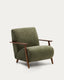 Butaca Meghan de chenilla verde y madera maciza de fresno con acabado nogal FSC Mix Credit