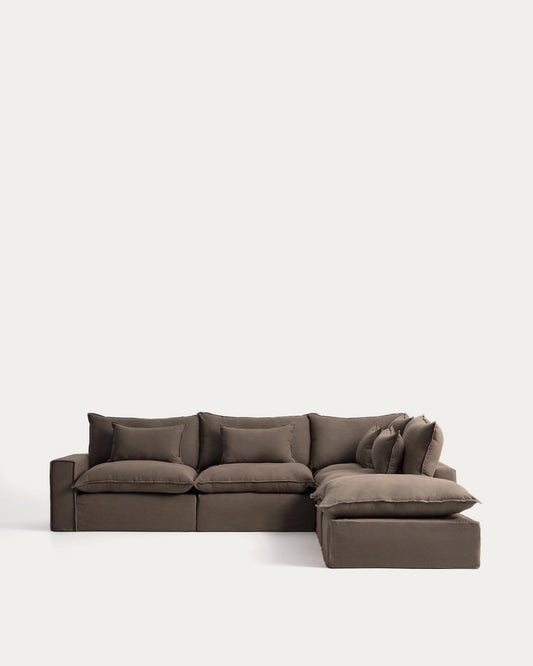 Sofà raconer modular desenfundable Anarela 6 places de lli taupe 347 x 307 cm FSC Mix Credit