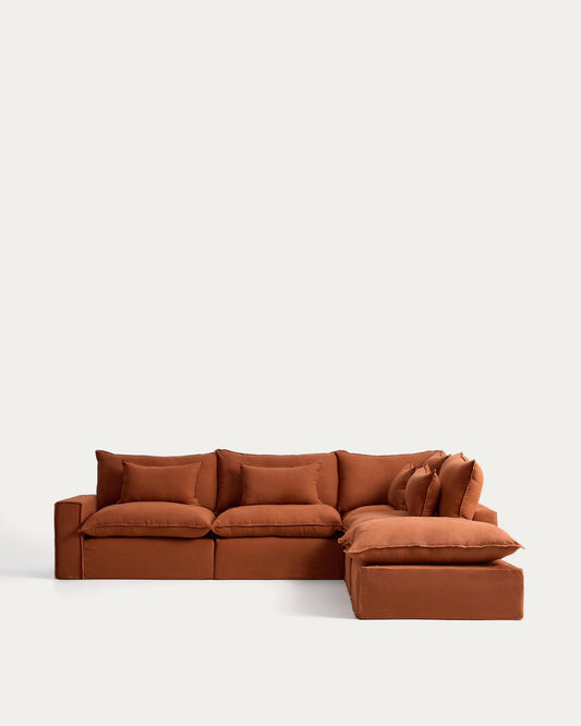 Sofà raconer modular desenfundable Anarela 6 places de lli terracota 347 x 307 cm FSC Mix Credit