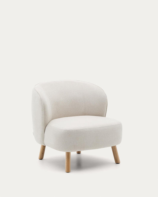 Fauteuil Ulit en tissu chenille beige et pieds en bois de hêtre finition naturelle