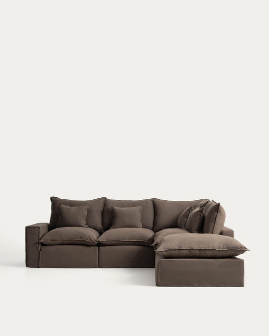 Sofà raconer modular desenfundable Anarela 4 places de lli taupe 307 x 287 cm FSC Mix Credit