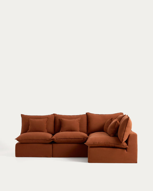Sofà raconer modular desenfundable Anarela 4 places de lli terracota 287 x 197 / 197 x 287 cm FSC Mix Credit
