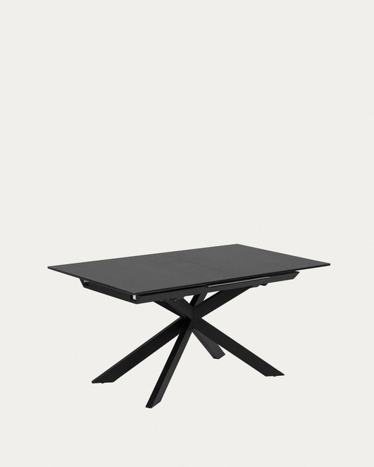 Taula extensible Atminda de cristall i potes d'acer acabat negre 160 (210) x 90 cm