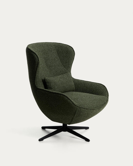 Butaca giratòria Sorile de xenilla verd fosc i acer amb acabat negre FSC™ 100%