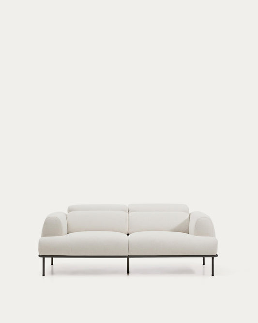 Sofà Aurum 2 places de xenilla cru amb capçal reclinable i base de metall gris mat 214 cm FSC Mix Credit