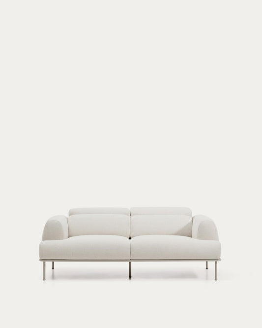 Sofà Aurum 2 places de xenilla cru amb capçal reclinable i base de metall beix mat 214 cm FSC Mix Credit
