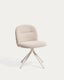 Silla giratoria Arino de chenilla beige y patas de metal beige