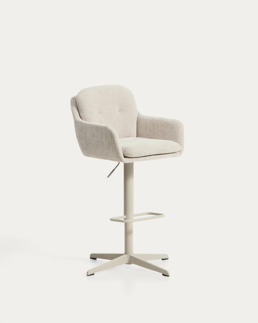 Taburete giratorio Lexa de chenilla beige y patas de acero con acabado beige