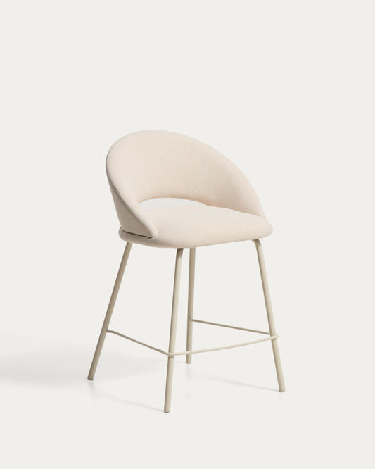 Taburete Bonali de chenilla beige y patas de metal beige FSC Mix Credit 65 cm