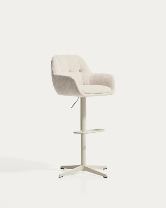 Taburete giratorio Dorina de chenilla beige y patas de acero con acabado beige