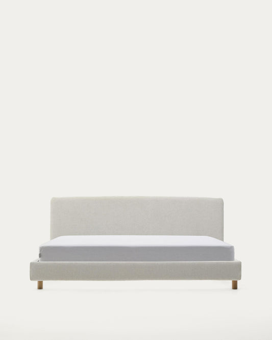 Capçal desenfundable Valma de xenilla perla i potes de fusta massissa de faig per a matalàs de 180 x 200 cm