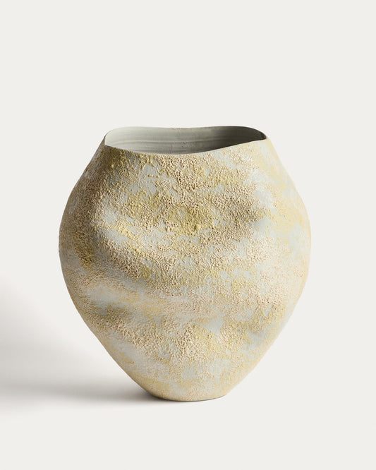 Jarrón Medira de cerámica crudo y amarillo 35,5 cm