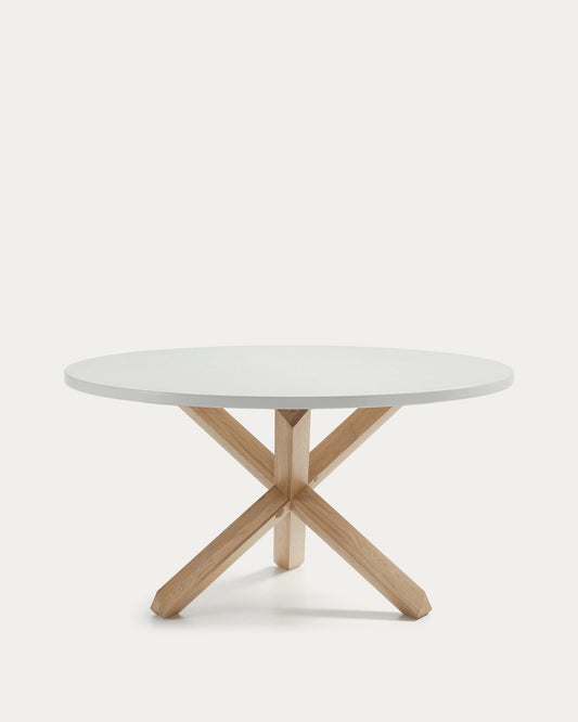 Taula rodona Lotus Ø 135 cm DM lacat blanc potes fusta massissa de roure