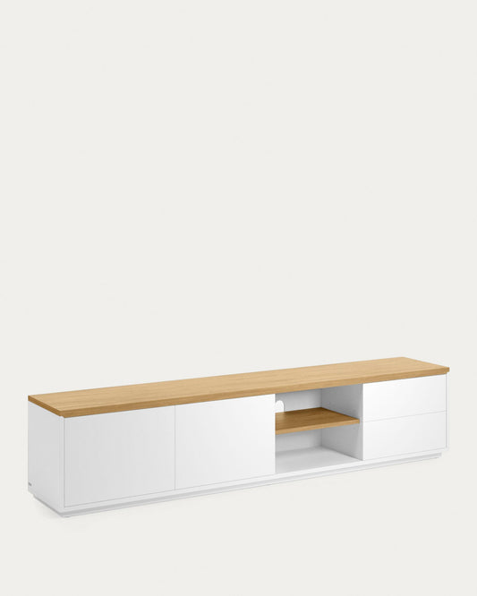 Moble TV Abilen 2 portes i 2 calaixos xapa de roure i lacat blanc 200 x 44 cm FSC 100%