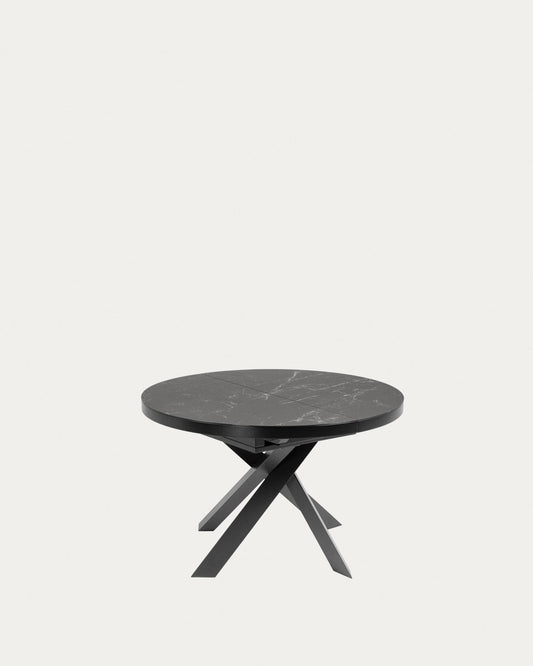 Taula extensible rodona Vashti Ø 120 (160) cm porcelànic d'acer acabat negre