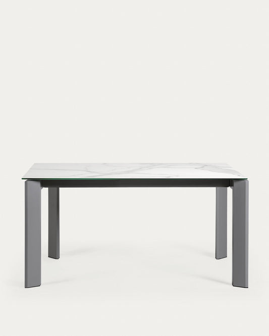 Taula extensible Axis porcellànic acabat Kalos Blanco potes antracita 160 (220) cm