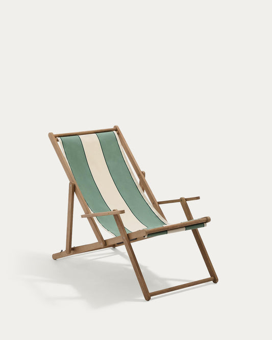 Hamaca plegable d'exterior Vilara de ratlles verdes i beix de fusta massissa d'acàcia FSC 100%