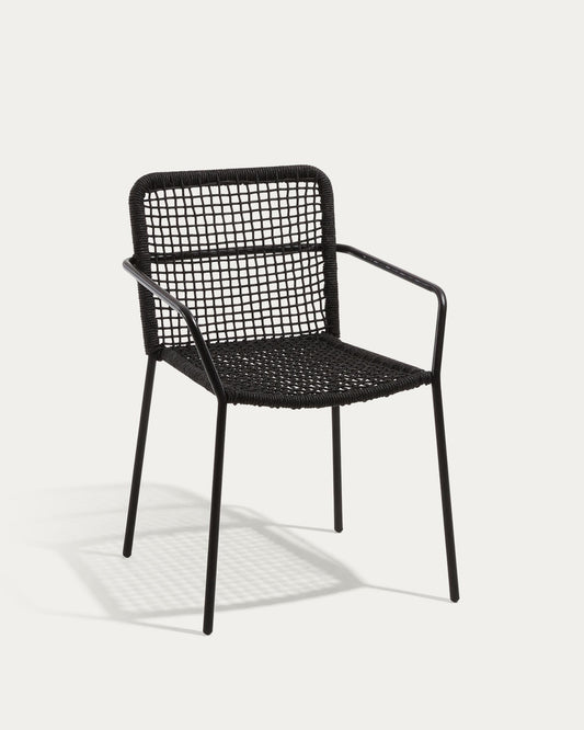 Cadira apilable d’exterior Ellen de corda negre i acer galvanitzat