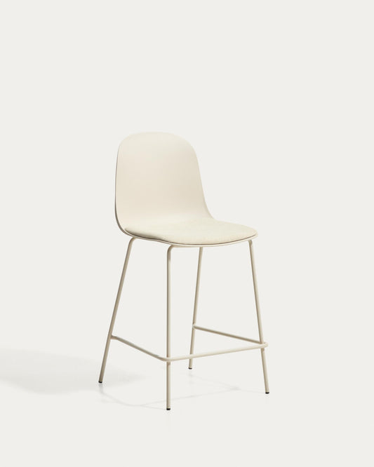 Taburete Debari con cojín de chenilla y patas de acero con acabado beige 65 cm
