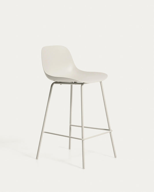 Tamboret Altea beix i potes d’acer amb acabat beix 65 cm