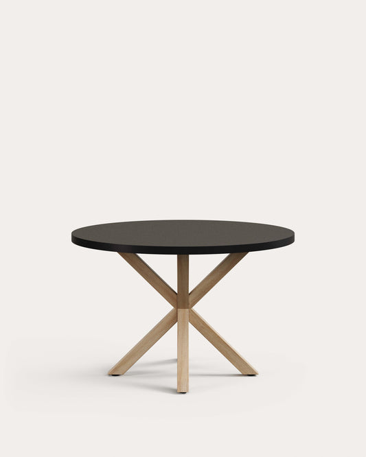 Taula rodona Argo DM lacat negre i potes d’acer amb efecte fusta Ø 120 cm