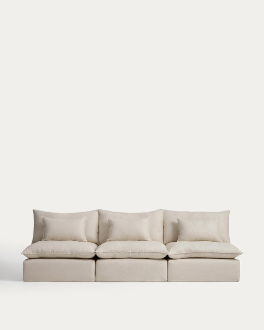 Sofà modular desenfundable Anarela 5 places de lli i viscosa beix 330 cm FSC Mix Credit