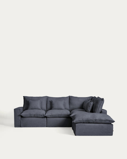 Sofà raconer modular desenfundable Anarela 4 places de lli i viscosa gris fosc 307 x 287 cm FSC Mix Credit