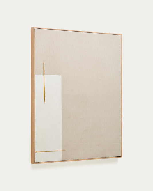 Tableau abstrait Salin avec rayure verticale en lin beige 80 x 100 cm