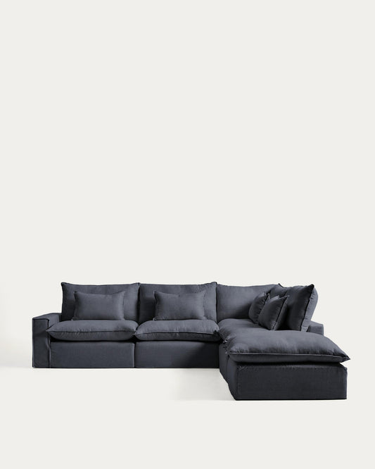 Sofà raconer modular desenfundable Anarela 6 places de lli i viscosa gris fosc 347 x 307 cm FSC Mix Credit