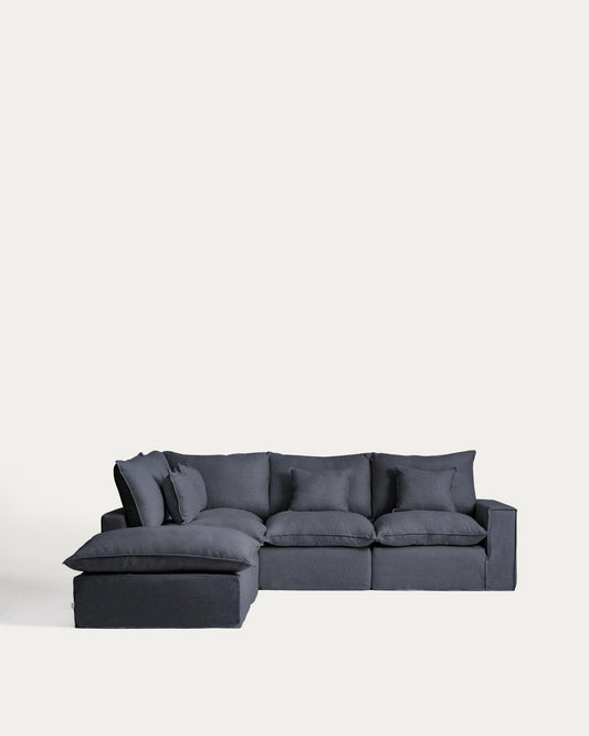 Sofà raconer modular desenfundable Anarela 4 places de lli i viscosa gris fosc 287 x 307 cm FSC Mix Credit