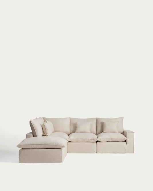 Sofà raconer modular desenfundable Anarela 4 places de lli i viscosa beix 287 x 307 cm FSC Mix Credit