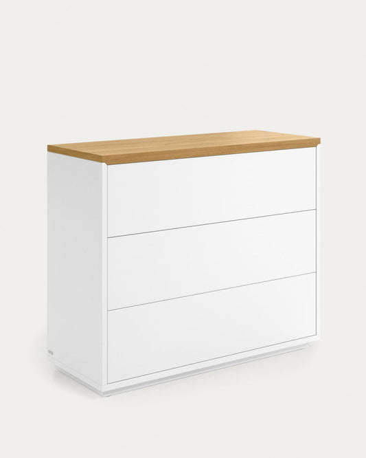 Còmoda Abilen 3 calaixos xapa roure i lacat blanc 90 x 75 cm FSC 100%