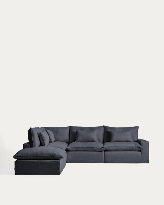 Sofà raconer modular desenfundable Anarela 6 places de lli i viscosa gris fosc 307 x 347 cm FSC Mix Credit