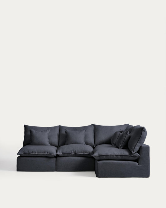 Sofà raconer modular desenfundable Anarela 4 places de lli i viscosa gris fosc 287 x 197 / 197 x 287 cm FSC Mix Credit