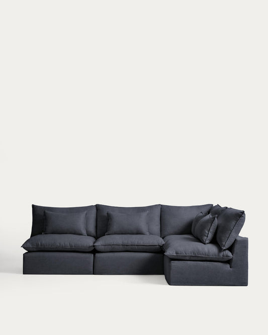 Sofà raconer modular desenfundable Anarela 6 places de lli i viscosa gris fosc 327 x 217 / 217 x 327 cm FSC Mix Credit