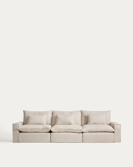 Sofà modular desenfundable Anarela 5 places de lli i viscosa beix 370 cm FSC Mix Credit