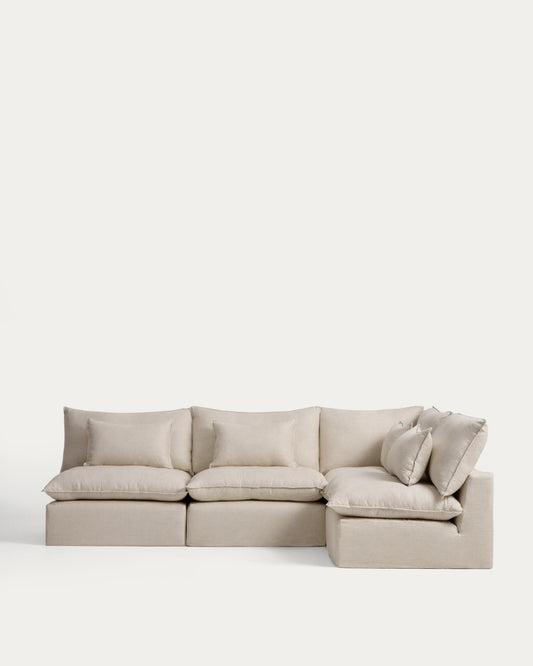 Sofà raconer modular desenfundable Anarela 6 places de lli i viscosa beix 327 x 217 / 217 x 327 cm FSC Mix Credit